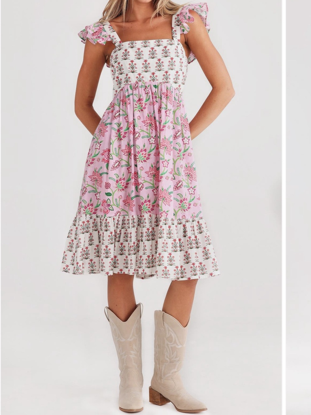 NEW Talisman the Label Zoe Ruffle Tiered Knee Dress Pink Strawberry Fields Print